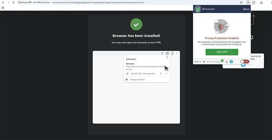 Browsec ekstensi Google Chrome PC